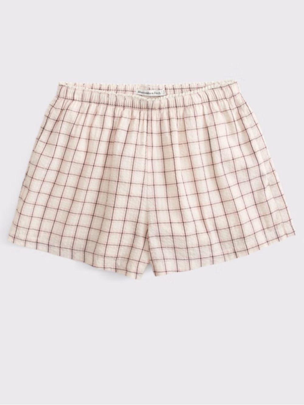 Abercrombie & Fitch Cream Plaid High-Waist Pull-On Shorts